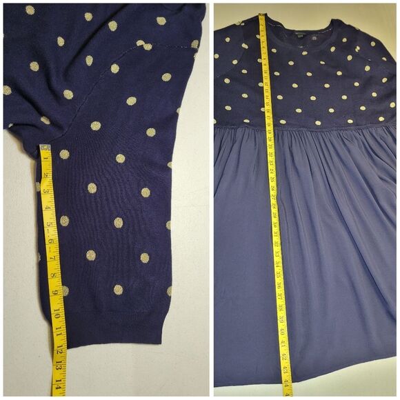 Torrid Mini Challis Skater Gold Polka Dot Navy Blue Sweater Dress Preppy Fall - Picture 12 of 16